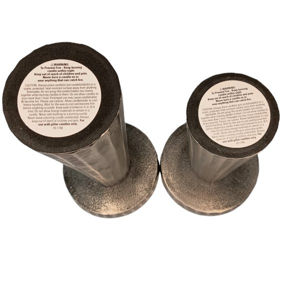 Silver Metal Black Etched Candleholders Set of Two Modern - Picture 5 of 11